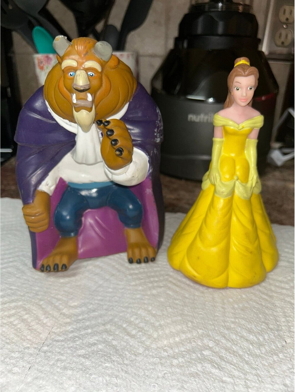 Vintage Disney Beauty and the Beast Belle & Beast Hollow Vinyl Figures